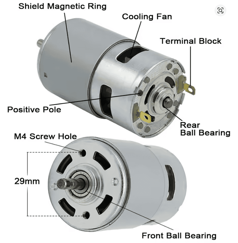 Moteur à courant continu 775 / 795 / 895 – 12 V - 24 V – Double roulement à billes - Image 2