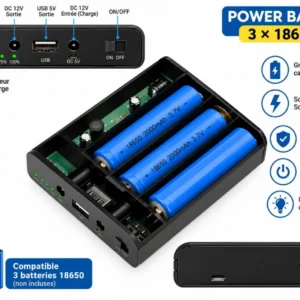 Kit boîtier UPS rechargeable 12 V pour 3 batteries 18650 – Montage sans soudure
